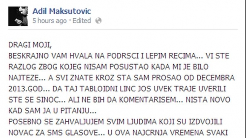 Poruka Adila na Fejsbuku