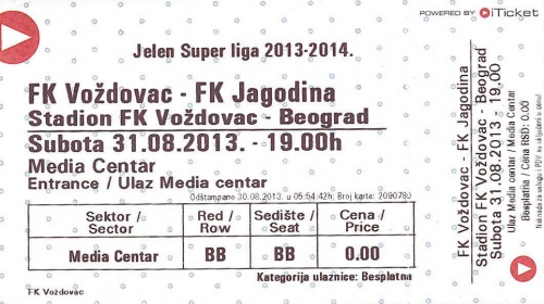 Istorija: Karta za meč Voždovac - Jagodina