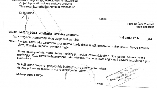 Anđus dostavio redakciji  “Alo!” lekarski nalaz  o povredama (kliknite na fotografiju za uvećanje)