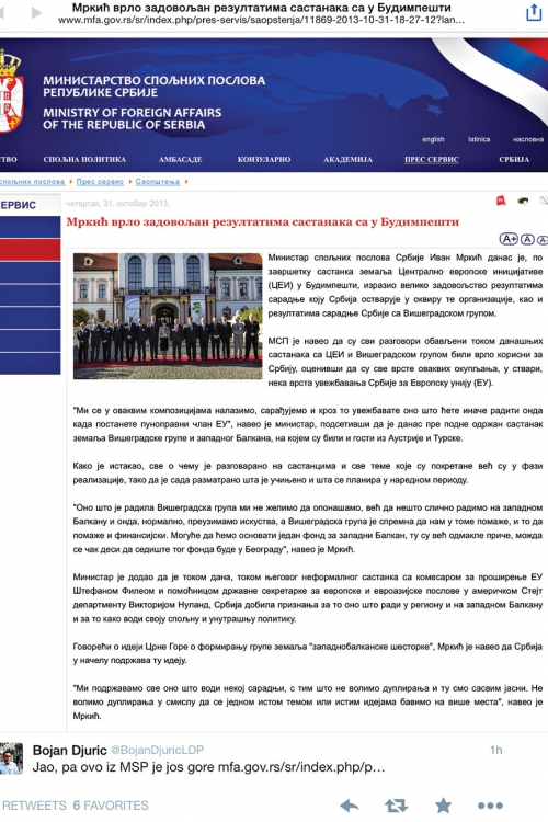 Saopštenje sa sajta  MSP od 31. oktobra