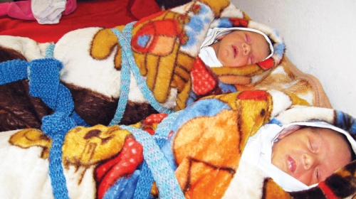 Između zidova od lesonita u vojničkom krevetu spavaju tek rođeni blizanci