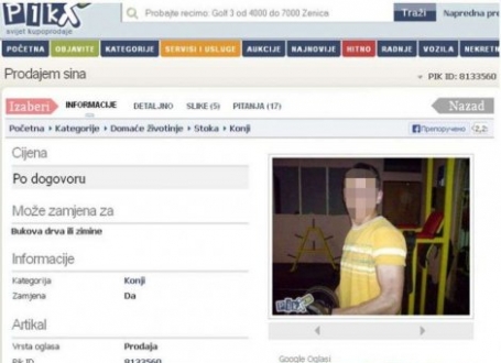 Oglas za prodaju sina u rubrici