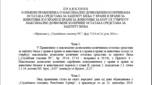 Odluka ministarstva poljoprivrede i zaštite životne sredine (kliknite na fotografiju za uvećanje)