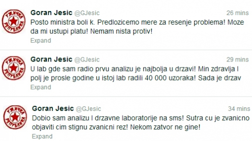 Ješić preko tvitera opet obavestio javnost