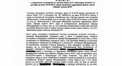 Izveštaj o izvršenim proverama po zahtevu Prvog OJT u Beogradu: | Foto: 