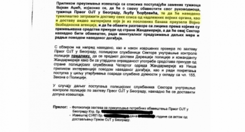 Izveštaj o izvršenim proverama po zahtevu Prvog OJT u Beogradu: | Foto: 