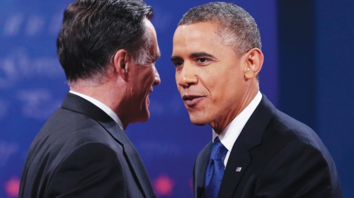 Prijateljski zagrljaj za kraj: Barak Obama  i Mit Romni