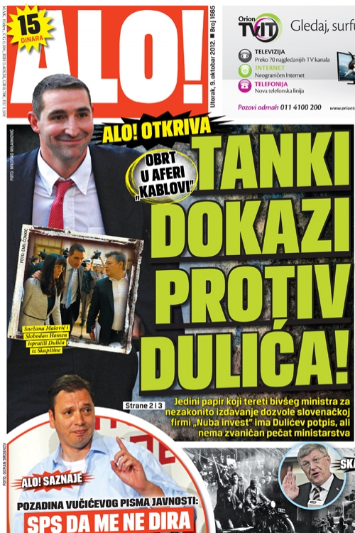 Naslovna Alo! od 9. oktobra 2012. godine